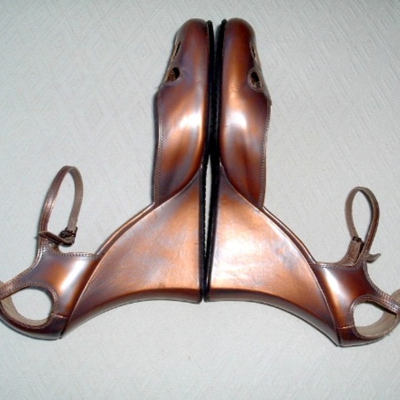 STEPHANE KELIAN Paris COPPER Brown high WEDGE HEELS antiqued leather Vintage 8 - Picture 5 of 7